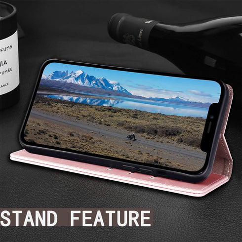 SUANPOT Leather Wallet Case for iPhone 12 Pro Max, RFID Blocking Credit Card Holder, Flip Folio Magnetic Cover, Rose