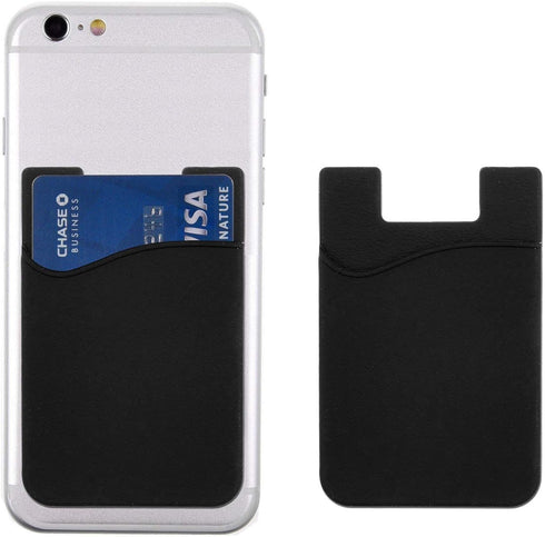 Cell Phone Card Holder for Back of Phone Case, Silicone Stick On Pocket Wallet for iPhone, Android (Black 3 Pack)