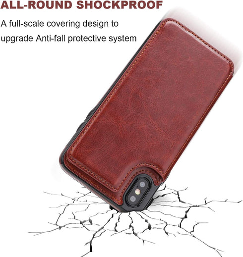 iPhone Xs Max Wallet Case, OT ONETOP Premium PU Leather with Card Holder, Brown, 6.5 Inch