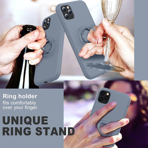 Thomo for iPhone 11 Pro Max Case - Liquid Silicone Ring Holder Kickstand, Full-Body Protective Cover, Lavender Grey