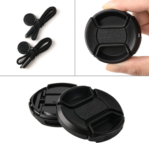 2 Pack 55mm Snap-On Center-Pinch Lens Cap, Extra Strong Springs, Camera Lens Cover, Made from 100% Recycled Plastic - Compatible with Nikon, Canon, Sony & Other DSLR Cameras
