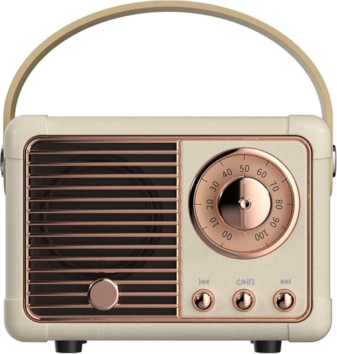 Retro Bluetooth Speaker, Wireless Mini Speaker with Crystal Clear Stereo Sound and Rich Bass (Beige)