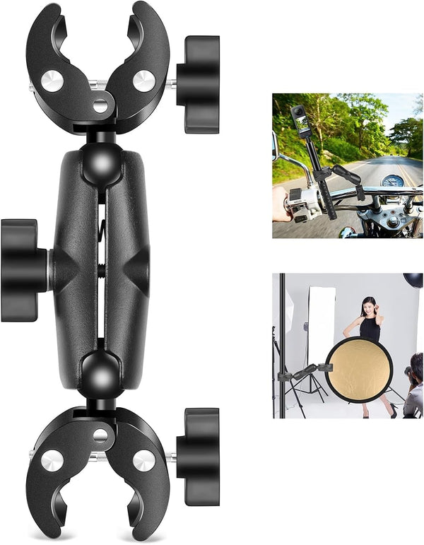 PULUZ Double Camera Clamp Mount, Crab Plier Clip Bracket Magic Arm, Umbrella Clamp for Motorcycle, Bike, Desktop