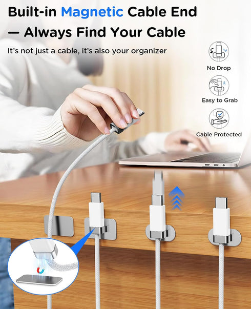 3.3FT 3A 2 17 StayCable USB A to USB C Cable with Built-in Magnetic Holder for Nightstand, Desk and Car, Fast Charging
