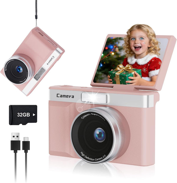 fceoul Kids Camera, 1080P 5MP Digital Camera for Kids with 180 Flip Screen