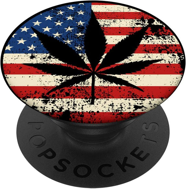 Vintage Marijuana American Pot Leaf Flag Distressed USA Weed - PopSockets Swappable PopGrip