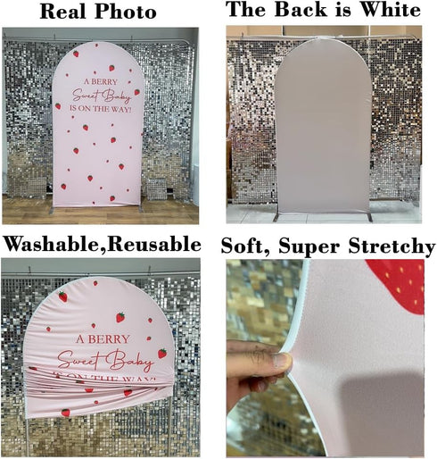 Iydamc A Berry Sweet Baby is on The Way Theme Arched Backdrop Covers Pink Stretchy Arch Stand Cover for Baby Shower