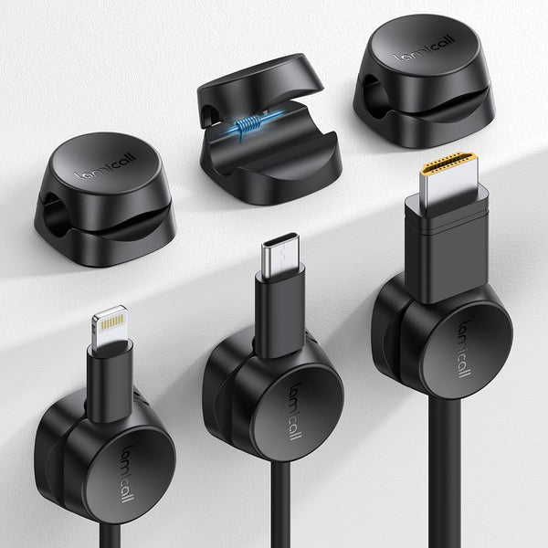 Lamicall 6 Pack Spring Cable Holder Clips, Desk Cable Organizer for Phone Charger, Adjustable Wire Keeper