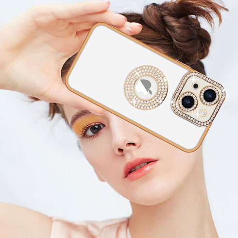 Losin 15 Compatible with iPhone Glitter Case with Logo View for Women Girls Luxury Cute Diamond Case Bling Camera