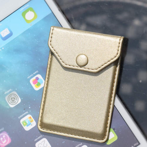 Card Holder for Back of Phone, Adhesive Leather Wallet Stick On Credit Card Holder for Men Women - Gold