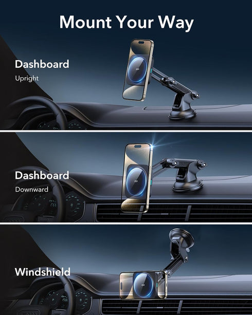 ESR Qi2 15W MagSafe Car Mount Charger, Dashboard/Windshield Magnetic Wireless Charger for iPhone 15/14/13/12