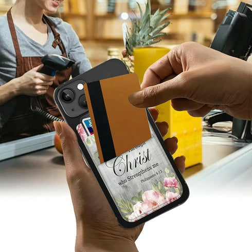 Rossy Adhesive Cell Phone Wallet, Stylish Lycra Card Holder with Bible Verse Philippians 4-13 for All Smartphones