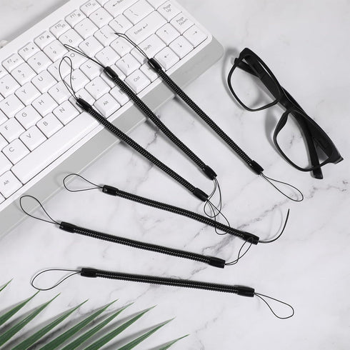 6PCS Black Retractable Spring Coil Strap Pen Leash, Plastic Elastic Pencil Chain Tether Lanyard for Touchscreen Pens