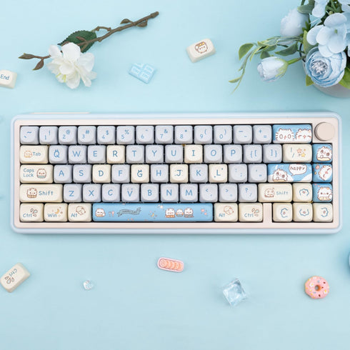 MOA Keycaps, PBT Keycaps, 148 Keys Blue White Cute Custom Gaming Keycaps Dye Sublimation for ANSI Layouts Cherry