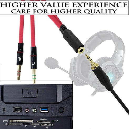 SaiTech IT 3.5 mm Headphone Splitter, 3.5mm to 2 Dual Mic Audio Y Splitter Cable, Smartphone Headset to PC Adapter (2Pk
