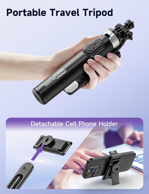SelfieShow 53'' 1 17 16 15, Selfie Stick Tripod with Light, Extendable Selfie Stick with Remote, Portable Cell Phone