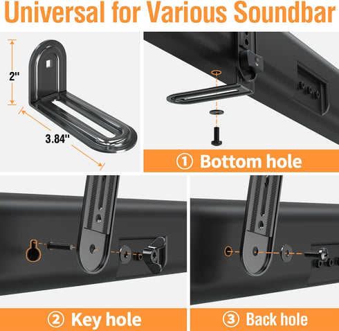 ELIVED Soundbar Mount, TV Bracket for Mounting Above or Under TV, Fits Most Sound Bars Up to 15 lbs