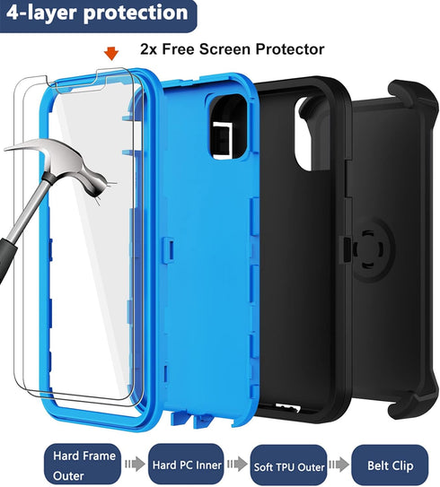 iPhone 11 Case with Belt Clip Holster, 2 x Screen Protector, Military Grade Heavy Duty Shockproof Dust-Proof Cover