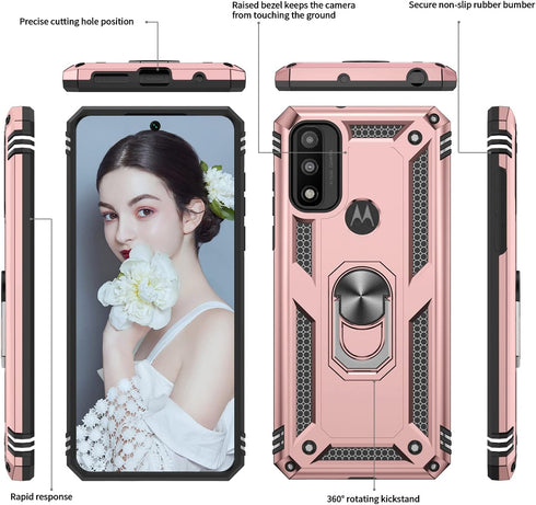 LeYi Phone Case for Motorola Moto G Play 2023, Military-Grade Protective with 2 Pcs Tempered Glass Protector, Rose Gold