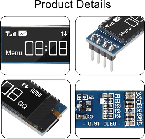ACEIRMC 4pcs I2C 0.91 Inch I2C I2C 3.3V~5V 4PINS ESP32 ESP8266 STM32 Display Module OLED Display Module OLED Screen