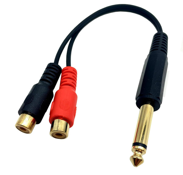 Qaoquda 6.35mm to 2 RCA Cable - Gold Plated 1/4 inch Mono TS Male to 2 Dual RCA Female Plug Y Splitter (8 Inch)