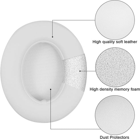 Replacement Ear Pads for Beats Studio 2 & 3, Cushions with Memory Noise Isolation Foam, Softer Leather-White