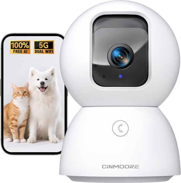 CINMOORE Upgraded 3K Security Camera Indoor, Free Time Lapse, AI Tracking & Face