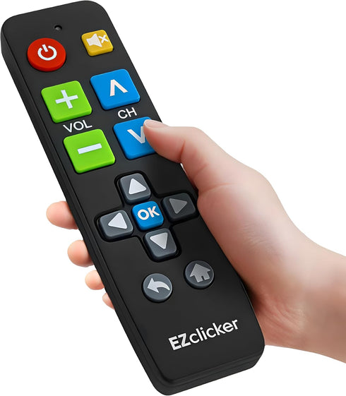 EZClicker Big Button Universal TV Remote (Black) Simple Easy to Use, Great for