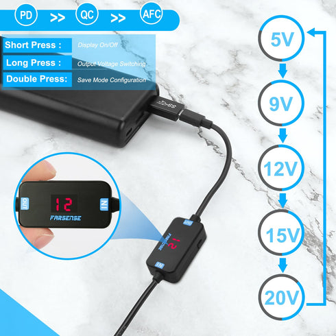 FARSENSE USB C to DC Adapter, 3.3ft Barrel PD Trigger Cable with 10 Connector Tips, USB to DC Power Cable