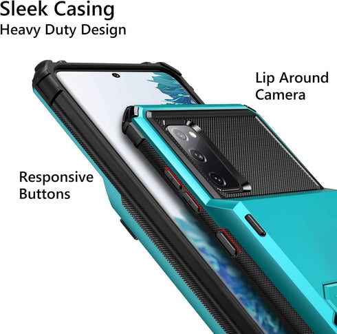 Vofolen Galaxy S20 FE 5G Case, Sky Blue Wallet with 4-Card Slot, Hidden Pocket, Dual Layer Hybrid Rubber Bumper
