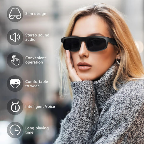 Smart Glasses, Polarized Bluetooth Sunglasses with Speaker, Voice Assistant, Open Ear, UV Protection for Outdoor Audio