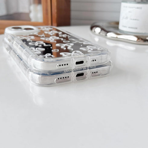 Love Heart Bow Plating Mirror Soft Phone Case for iPhone 13 Pro, Silver