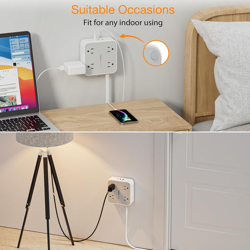 TESSAN 20 FT Long Flat Plug Extension Cord - Ultra Thin Power Strip Surge Protector with 8 AC Outlets, 900J