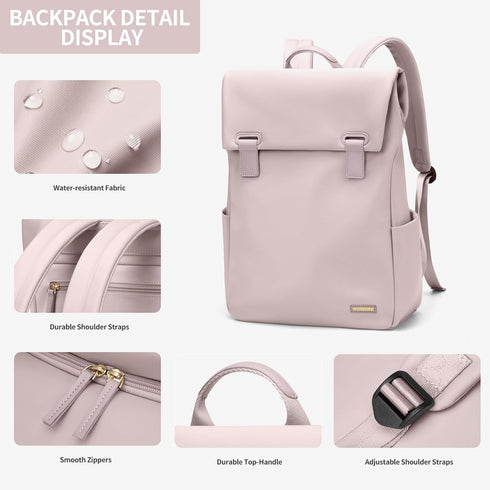 Women’s Waterproof Laptop Backpack for 15.6 Inch Notebook, Travel Commute College (Dusty Pink)
