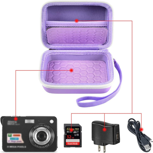 Carrying & Protective Case for Digital Camera, AbergBest 21 Mega Pixels 2.7" LCD Rechargeable HD/Kodak Pixpro/Canon PowerShot ELPH 180/190 / Sony DSCW800 / DSCW830 Cameras for Travel - Purple