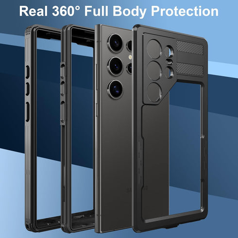 Ezanmull Waterproof Case for Samsung Galaxy S24 Ultra, Built-in Screen Protector, Dustproof Shockproof Full Body Cover