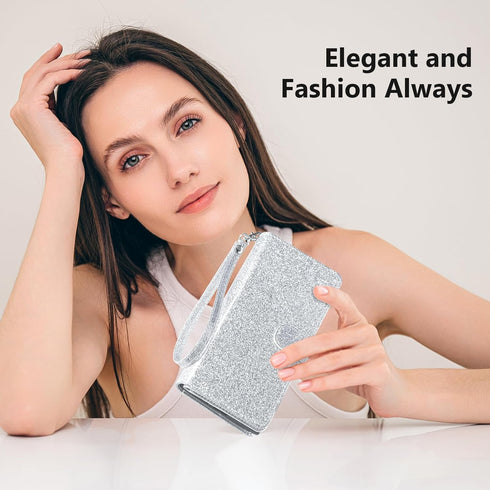 Varikke Detachable Wallet Case for iPhone 12, Fashion Glitter PU Leather with Card Holder, Magnetic Flip Cover