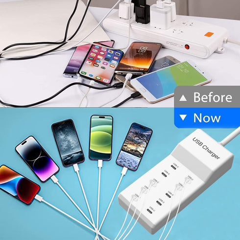 USB C Charger, 10 Ports USB Charging Station, 50W Multi-Port USB C Wall Charger for iPhone 15/14/13/12/iPad/Samsung S23