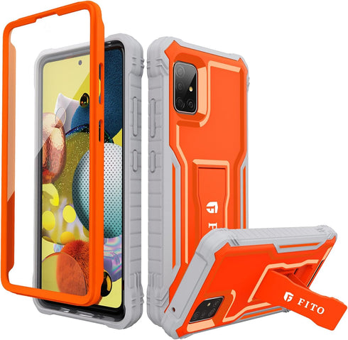 FITO Dual Layer Shockproof Heavy Duty Case for Samsung Galaxy A51 5G, with Screen Protector and Built-in Kickstand