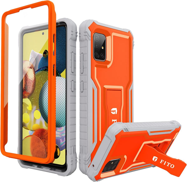 FITO Dual Layer Shockproof Heavy Duty Case for Samsung Galaxy A51 5G, with Screen Protector and Built-in Kickstand