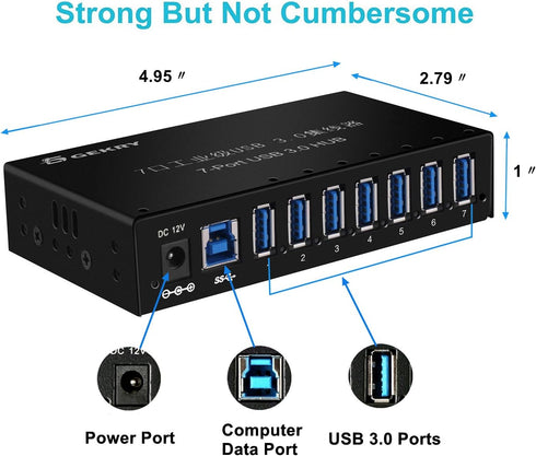 USB 3.0 Hub, 7-Port Powered USB Hub 3.0 with Metal Case, 36W AC Adapter-Type A