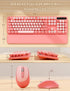 Wireless Keyboard and Mouse Combo, Cute Typewriter Keyboard with Detachable Wrist Rest, Retro Round Keycaps