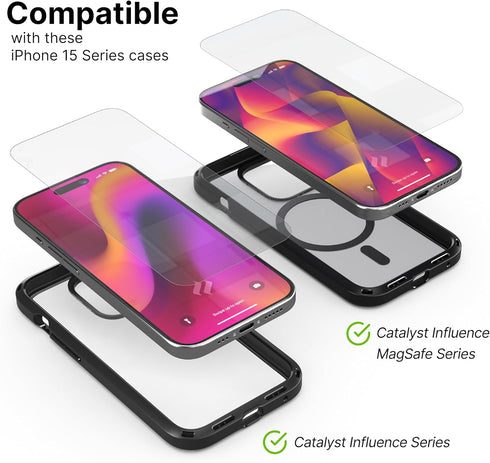 Catalyst Tempered Glass Screen Protector for iPhone 15 and 15 Pro, Full Coverage Against Drops, Case-Friendly