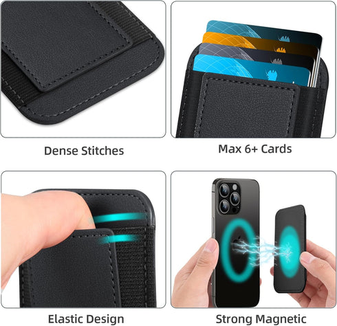 HiWe for MagSafe Wallet, Magnetic Card Wallet Holder for iPhone 15/14/13/12 Series, RFID Blocking, Black