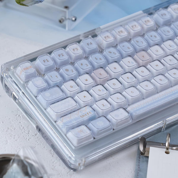 SUEHIODHY Crystal Jelly Keycaps, Blue White Translucent Keycaps, 123 Keys Custom KDA Profile