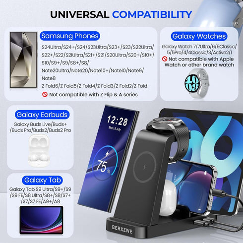 Wireless Charging Station for Samsung, 5 in 1 Wireless Charger Stand Dock for Multiple Devices, Fast Charging for Galaxy