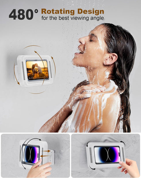 Upgraded Shower Phone Holder, Waterproof with Speaker Hole, Touch Screen Shower Phone Stand Case for iPhone 15 14 13 12