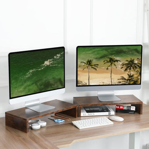 2 Pack Riser-20 inch, TEAMIX Monitor Stand Wooden Tabletop Shelf for TV/PC/Laptop/Printer, Rustic Brown Monitor Riser