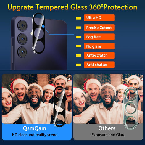 Ultra HD Tempered Glass Screen Protector 3 Pack for Samsung Galaxy A15 5G + 3 Pack Camera Lens Protector, 9H Hardness.
