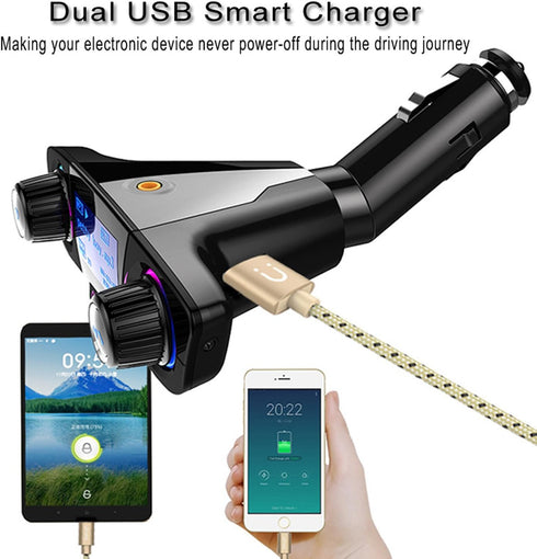 Bluetooth FM Transmitter Car Kit with Handfree-Calling, Dual USB Port, MP3 Player, TF Card, USB Flash Drive
